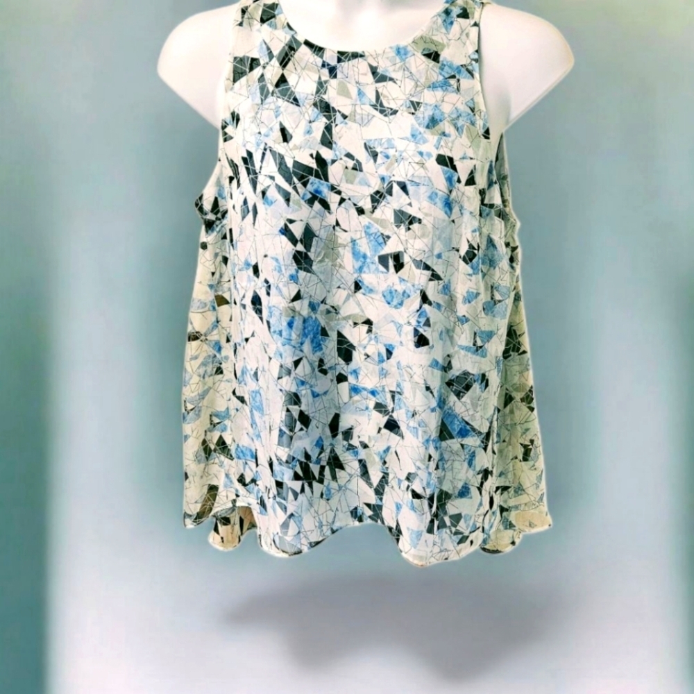 VINCE CAMUTO Women's New Sleeveless Geometric Print Double Layer Hi- Lo Tank Top